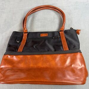 Relavel Travel Tote Bag Black Cognac‎ Brown Insulated Bottom USB Shoulder Bag